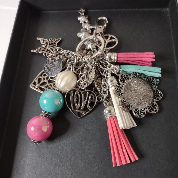 Charm Keychain With Hearts, Butterflies, And Flowers - Picture 8 of 9